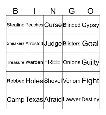 Holes Vocabulary Bingo Card