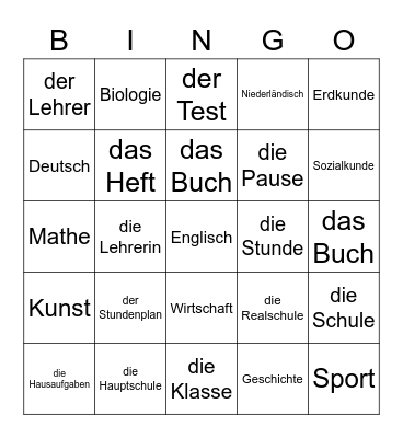 Schule Bingo Card