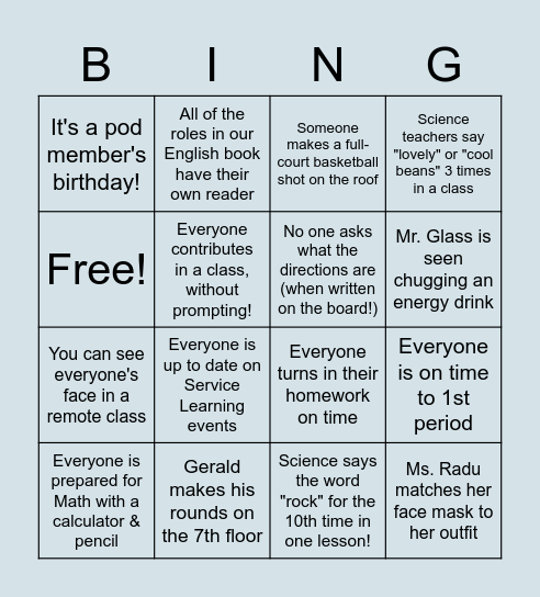 9th Gr Pod Bingo! Bingo Card