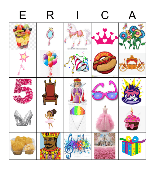 Erica's Royal Ball Birthday Celebration Bingo Card