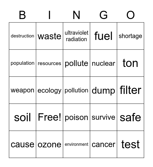 Find the English equivalent Bingo Card