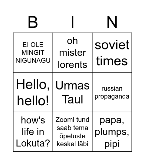 UT Bingo Card