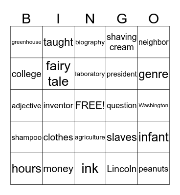 George Washington Carver Bingo Card