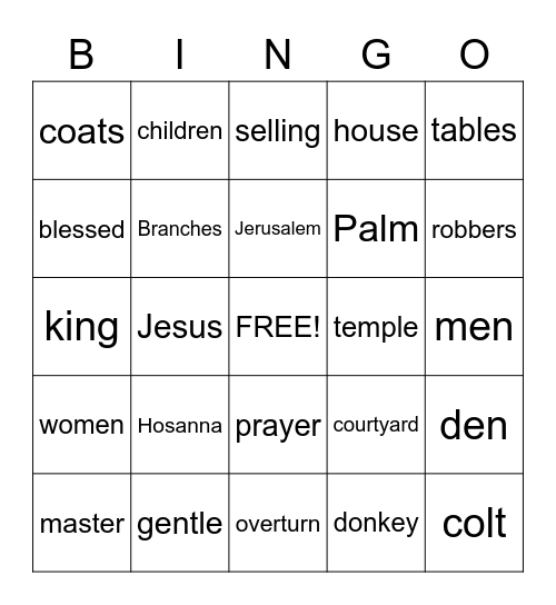 Palm Sunday Bingo Card