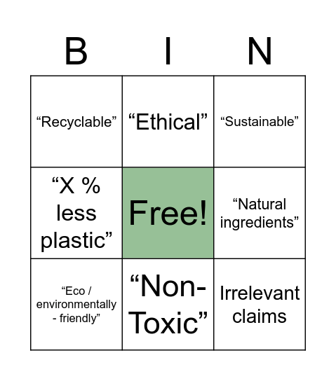 GreenWashing Lingo Bingo! Bingo Card