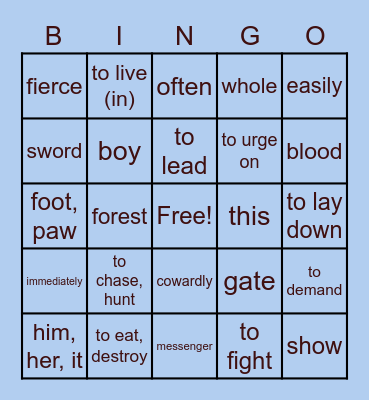Stage 8 Bingo English Bingo Card