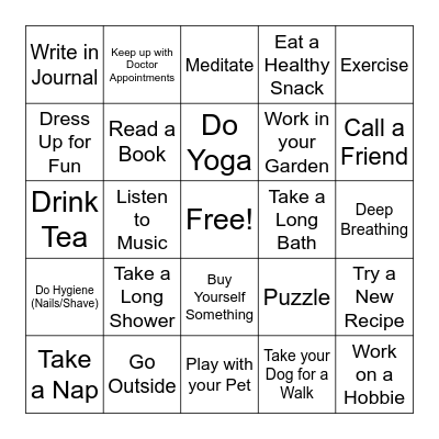 Self Care BINGO! Bingo Card