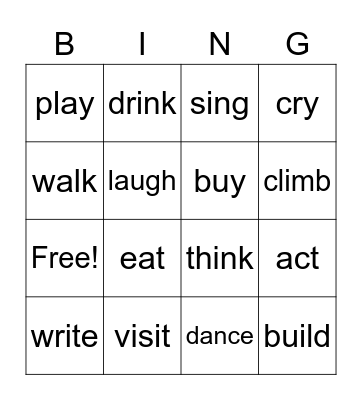 Action Verbs Bingo Card