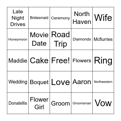 Madelyn's Bridal Shower Bingo Card