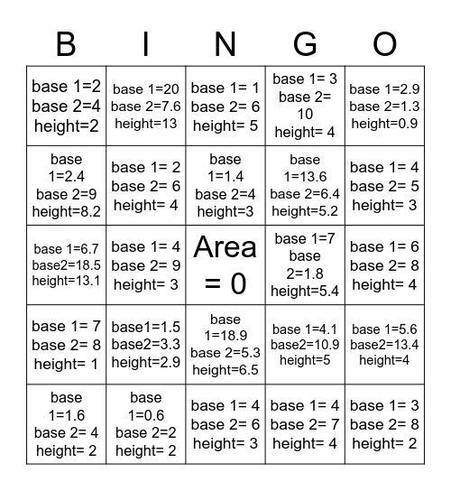 Trapezoid Bingo Card