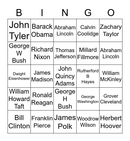 Presidents' Day BINGO Card