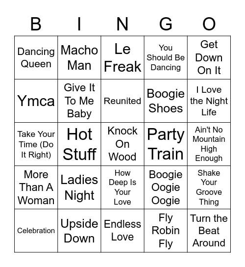 Dancing Tunes Bingo Card