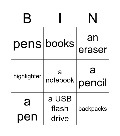 Singular and plural nouns Bingo Card