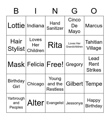 JANIE'S BIRTHDAY BINGO Card