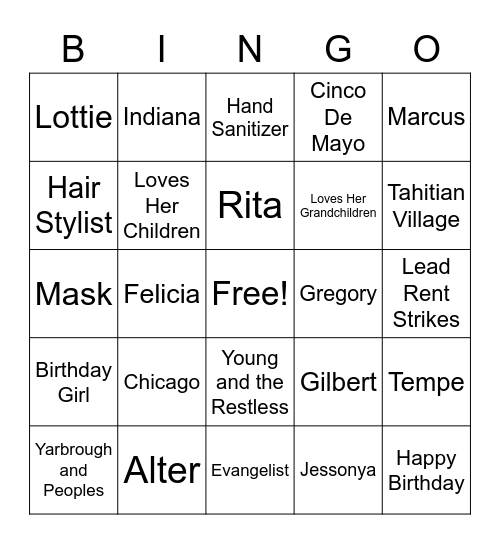 JANIE'S BIRTHDAY BINGO Card