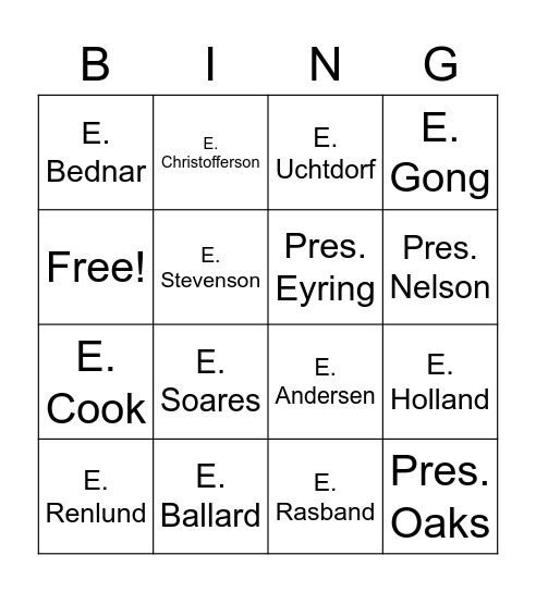 Apostles Bingo Card