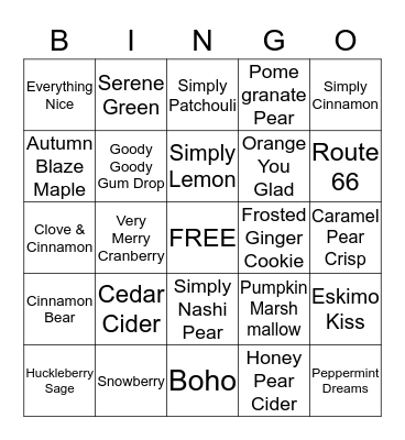 Scentsy Bingo Card
