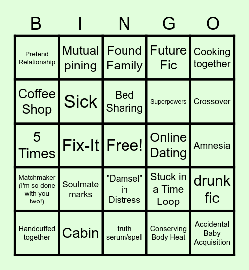 DC-SLASH FIC BINGO Card