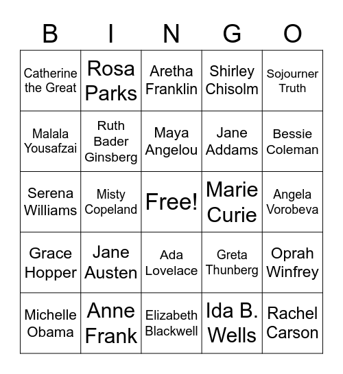 Amazing Women Bingo Card
