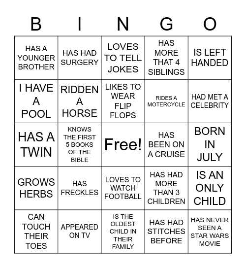 STORY FAMILY REUNION BINGO Card