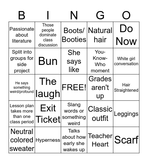 Stat Project Bingo Card