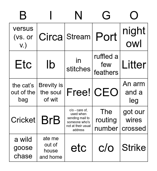 Review Bingo Card