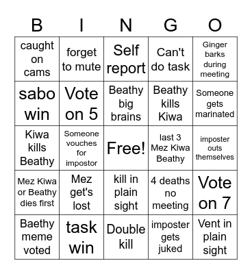 Did we hero among us bingo Card