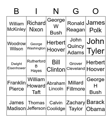 Presidents' Day BINGO Card
