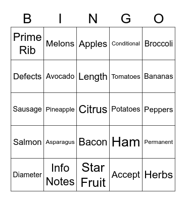 QA Fresh Bingo Card