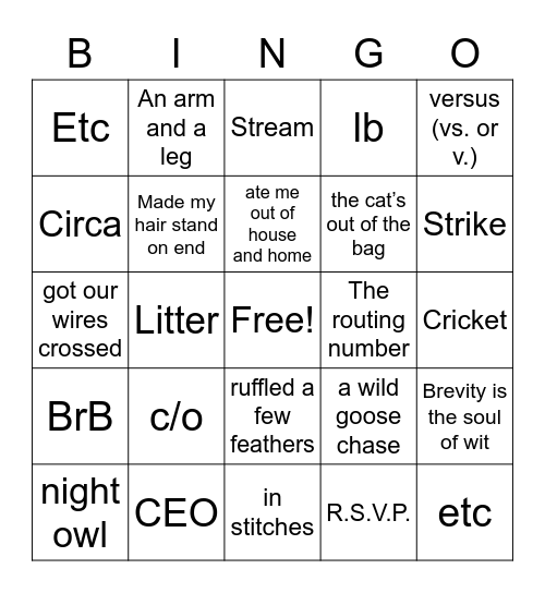 Review Bingo Card