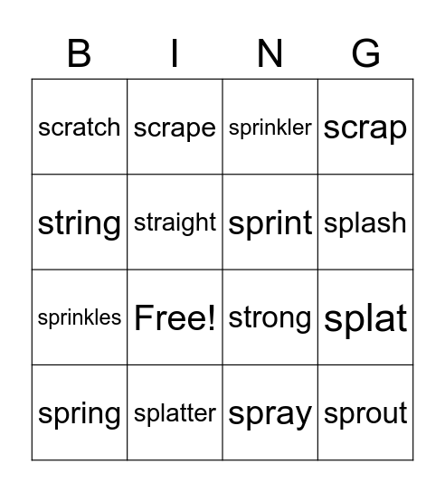 Three Letter Blends Bingo Card