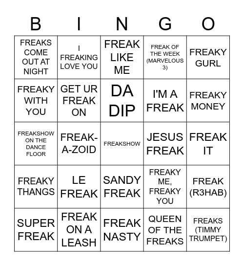 FREAK Bingo Card