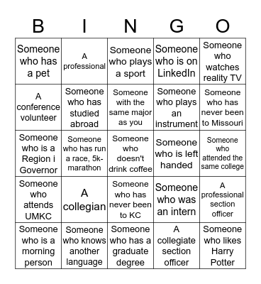 iCON15 Networking Bingo Card