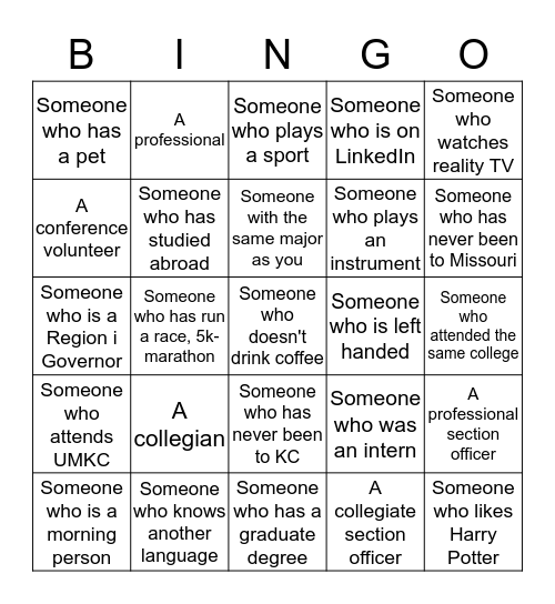 iCON15 Networking Bingo Card