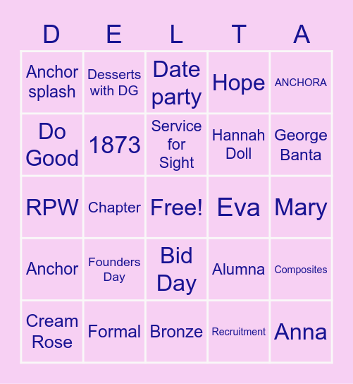 Delta Gamma Bingo!! Bingo Card