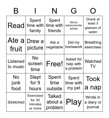 Things I did today that made me feel good Bingo Card