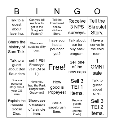 Banff Conversation & Sales Bingo Card