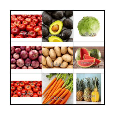 Fruits and veggies Bingo Card