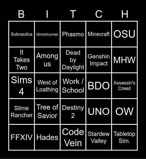 What game has Kyo played this week Bingo Card