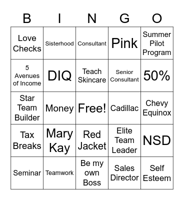 Mary Kay Career Chat 2 Bingo Card
