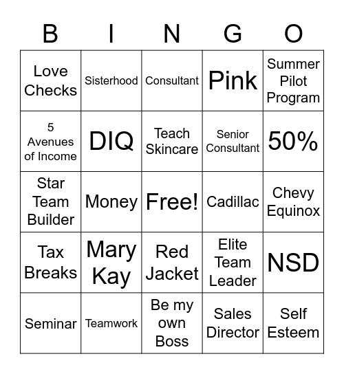 Mary Kay Career Chat 2 Bingo Card