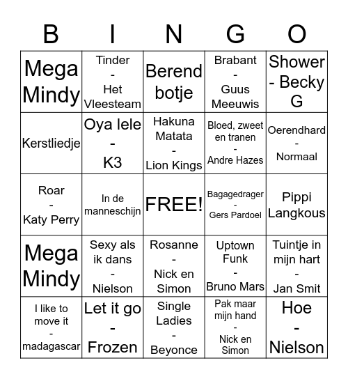 YMCA Blokclub - Muziek Bingo Card