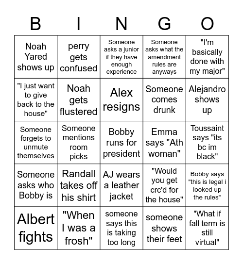 ERECTIONS 2021 Bingo Card