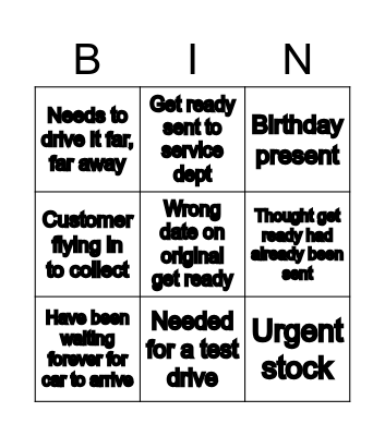 Reasons why... Bingo Card