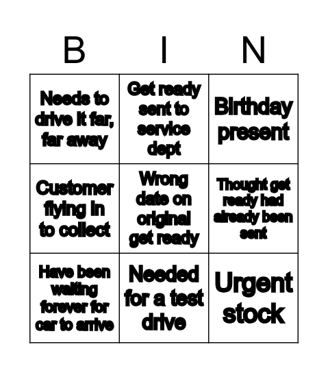 Reasons why... Bingo Card