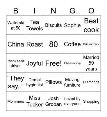Mommers is 80! Bingo Card
