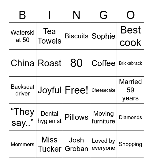 Mommers is 80! Bingo Card