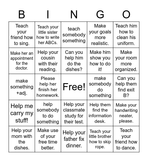Phrases Bingo Card