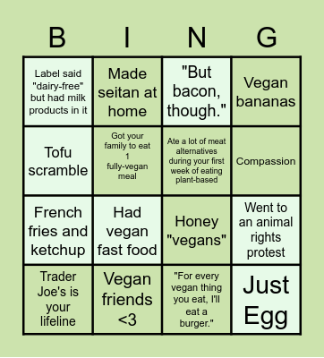Vegan Bingo Card