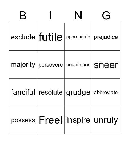 Wordly Wise 6, Lesson 11 Bingo Card